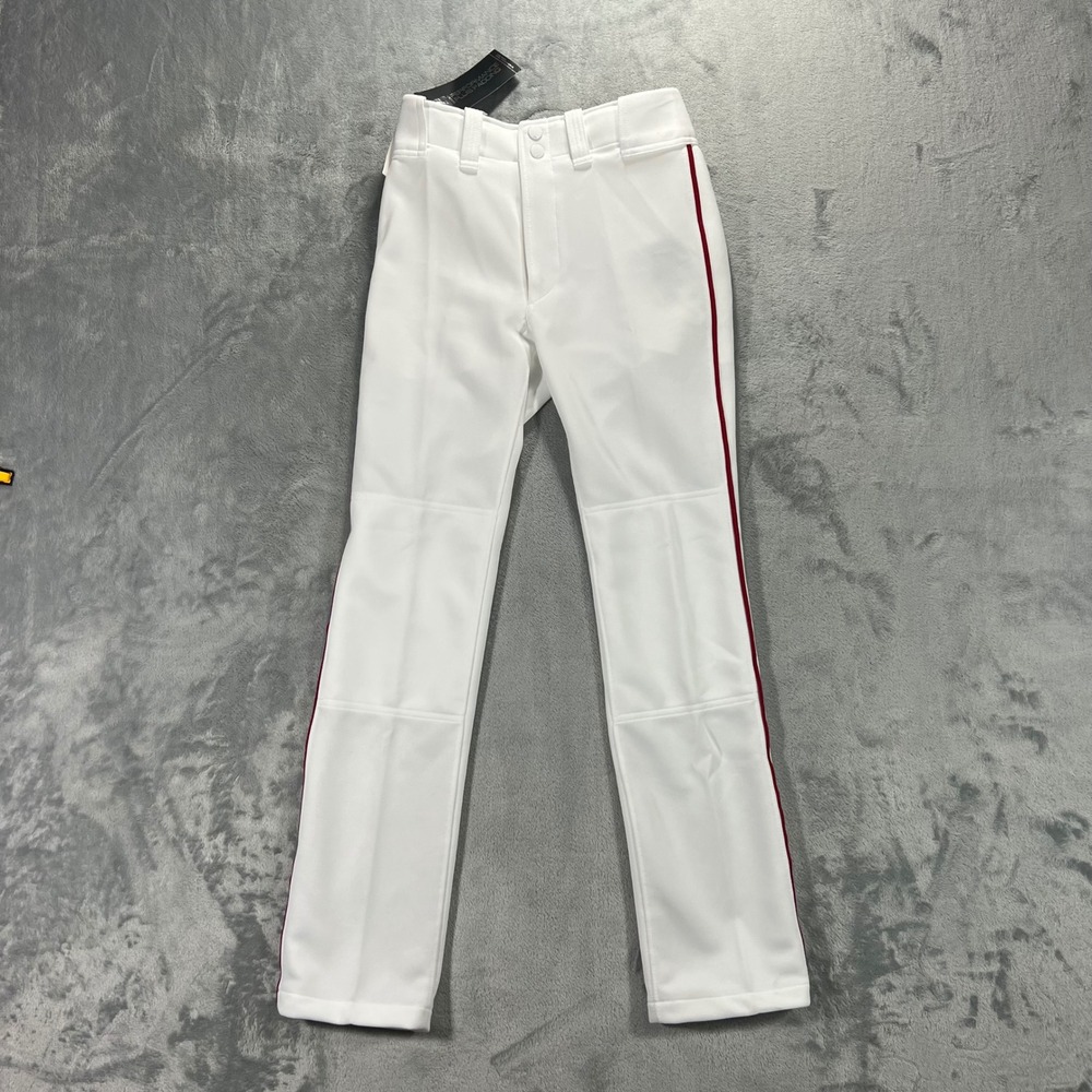 MIZUNO Baseball Pants Kids Youth Large White NWT Hemmed Bottom Red Stripe Padded